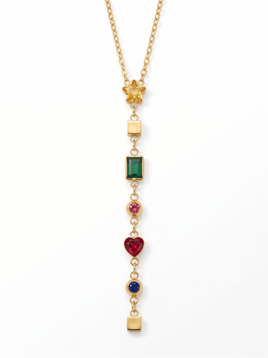 Viral Golden Multicolor Stone Vertical Drop Necklace