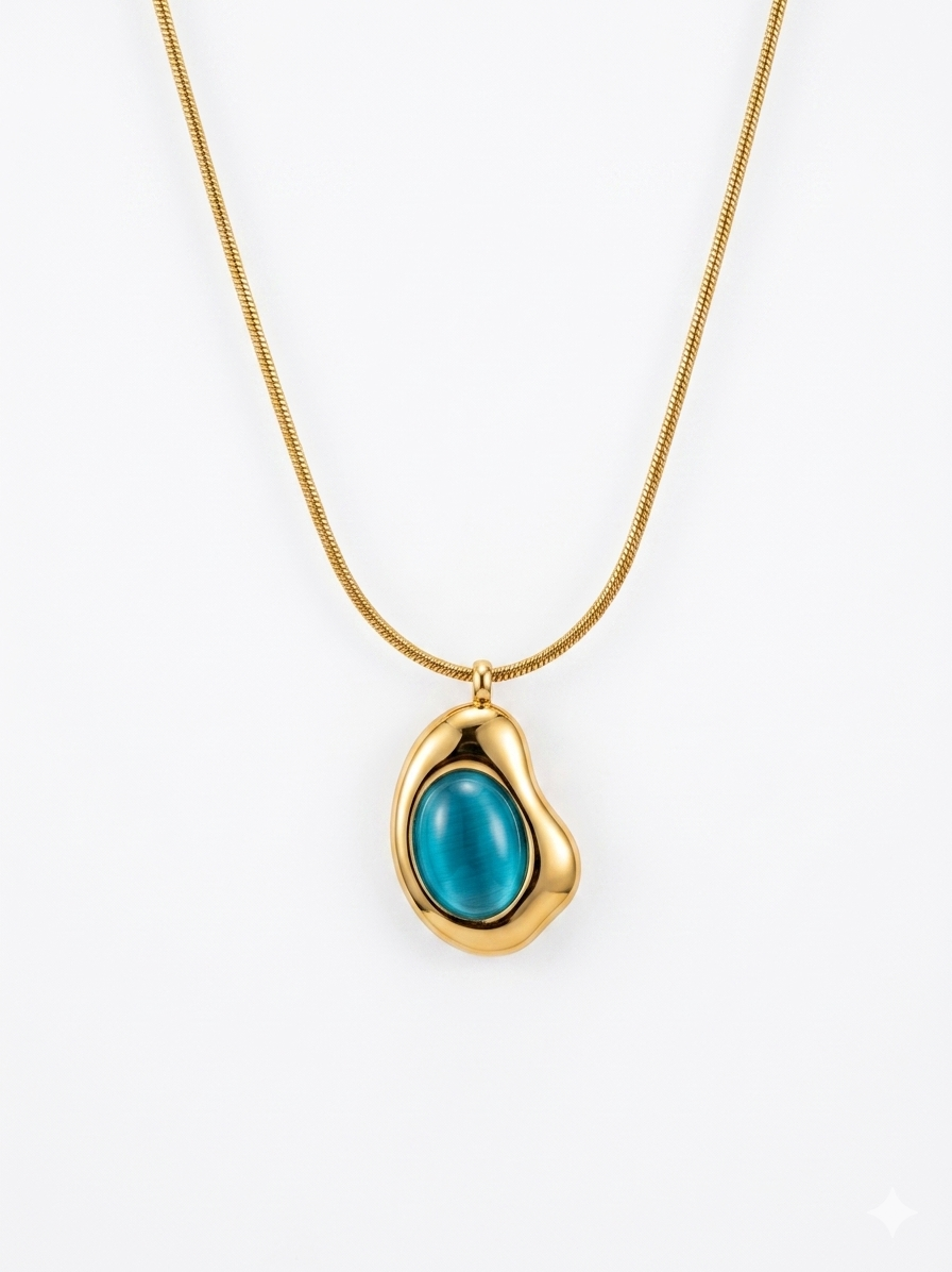 Blue Whisper – Aqua Stone Gold Pendant Necklace