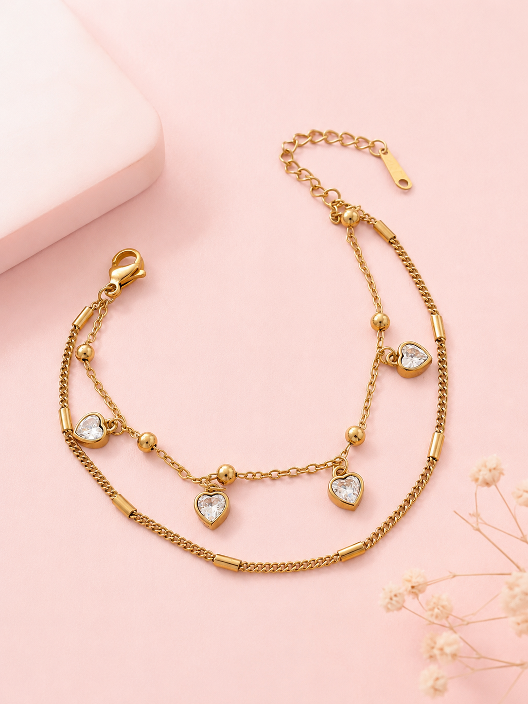 Heart Strings Double Layered Bracelet | 18k Gold Plated