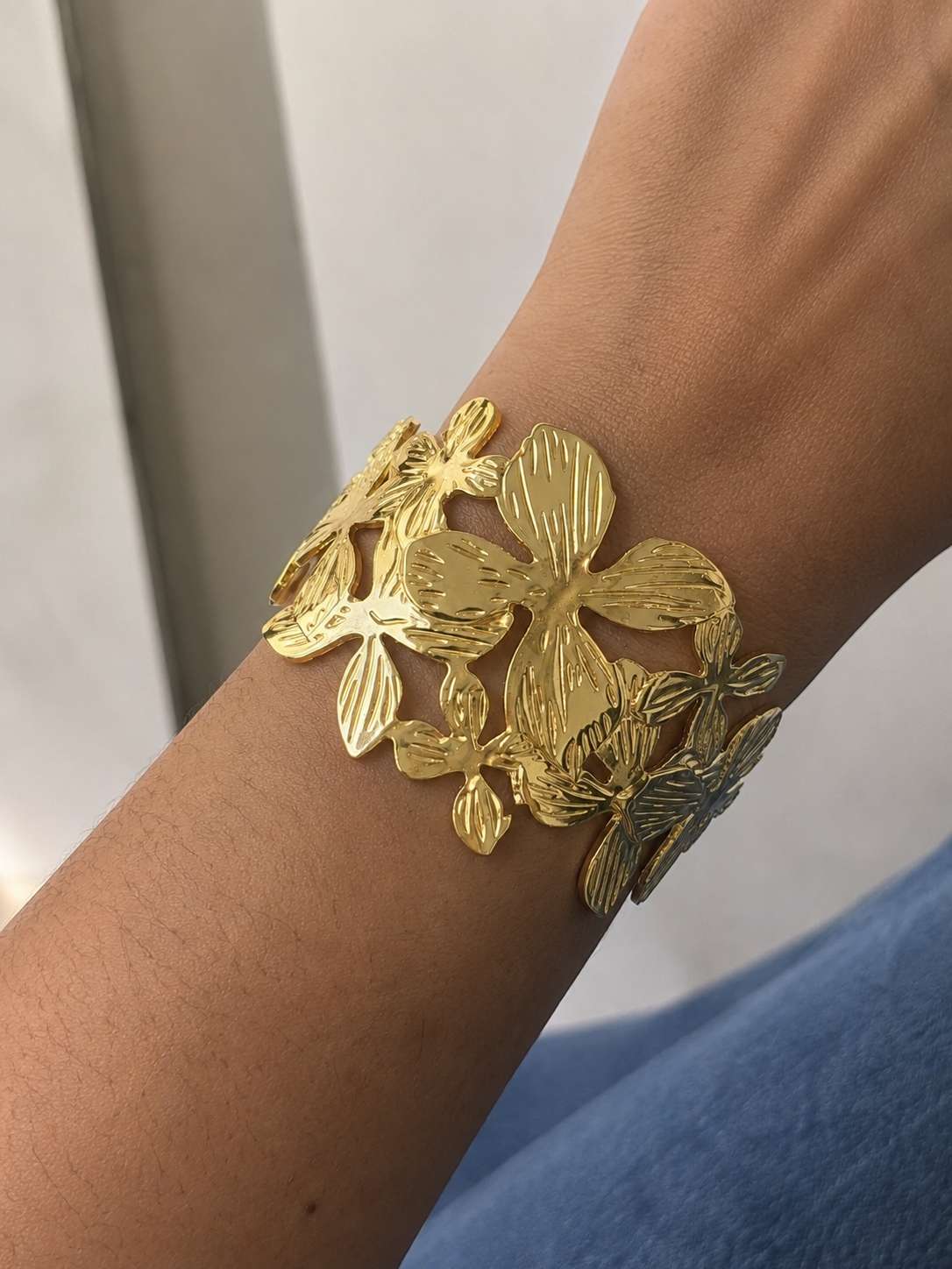 Floral Cuff Brass Bracelet