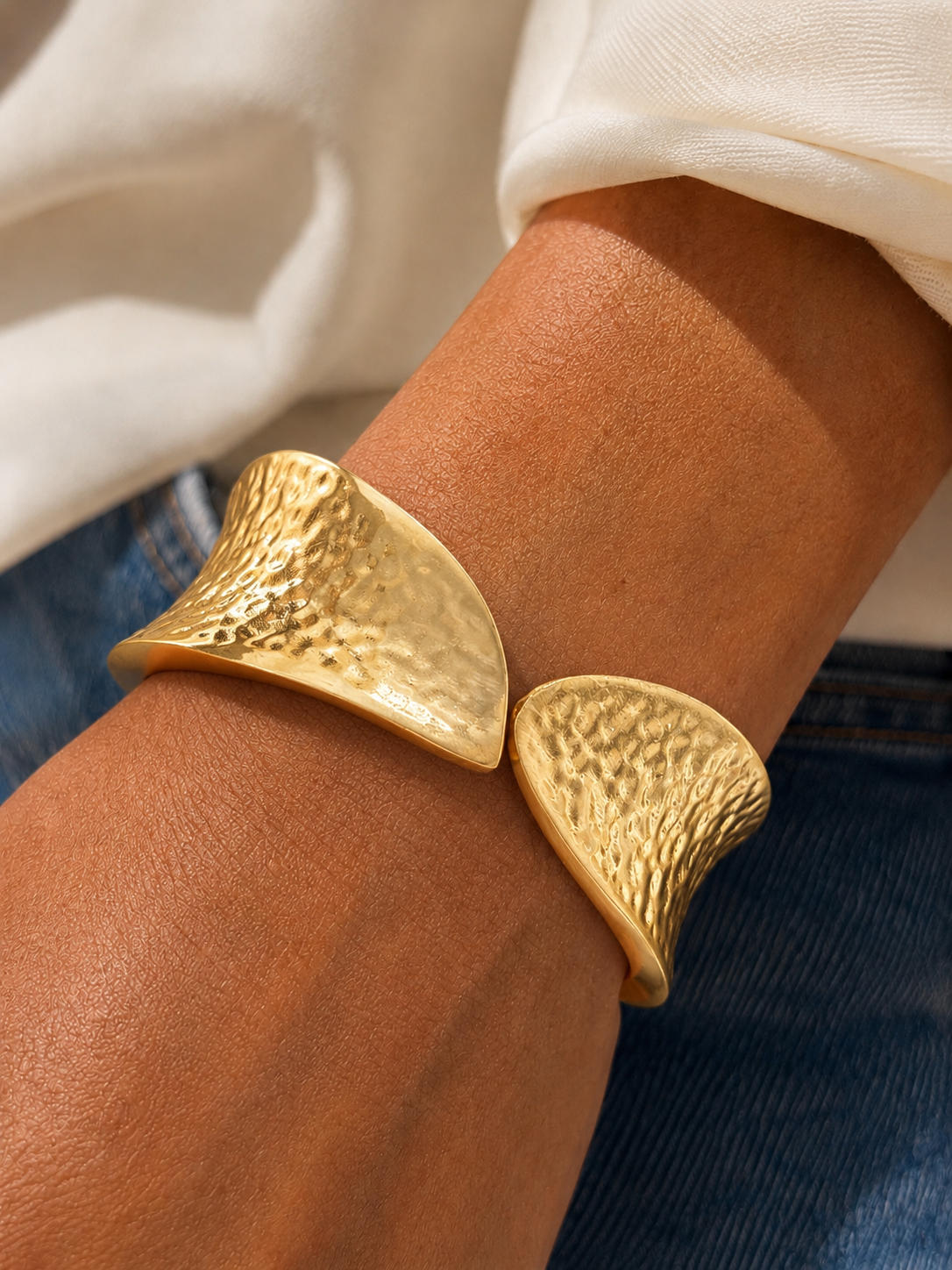 Velmera Stainless Steel Matte Textured Cuff Bracelet