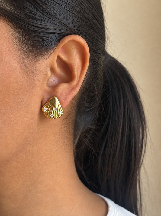 Golden Seashell Studs | 18k Gold Plated