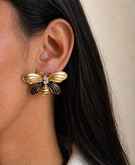Bronze-Brown Enamel Butterfly Stud Earrings