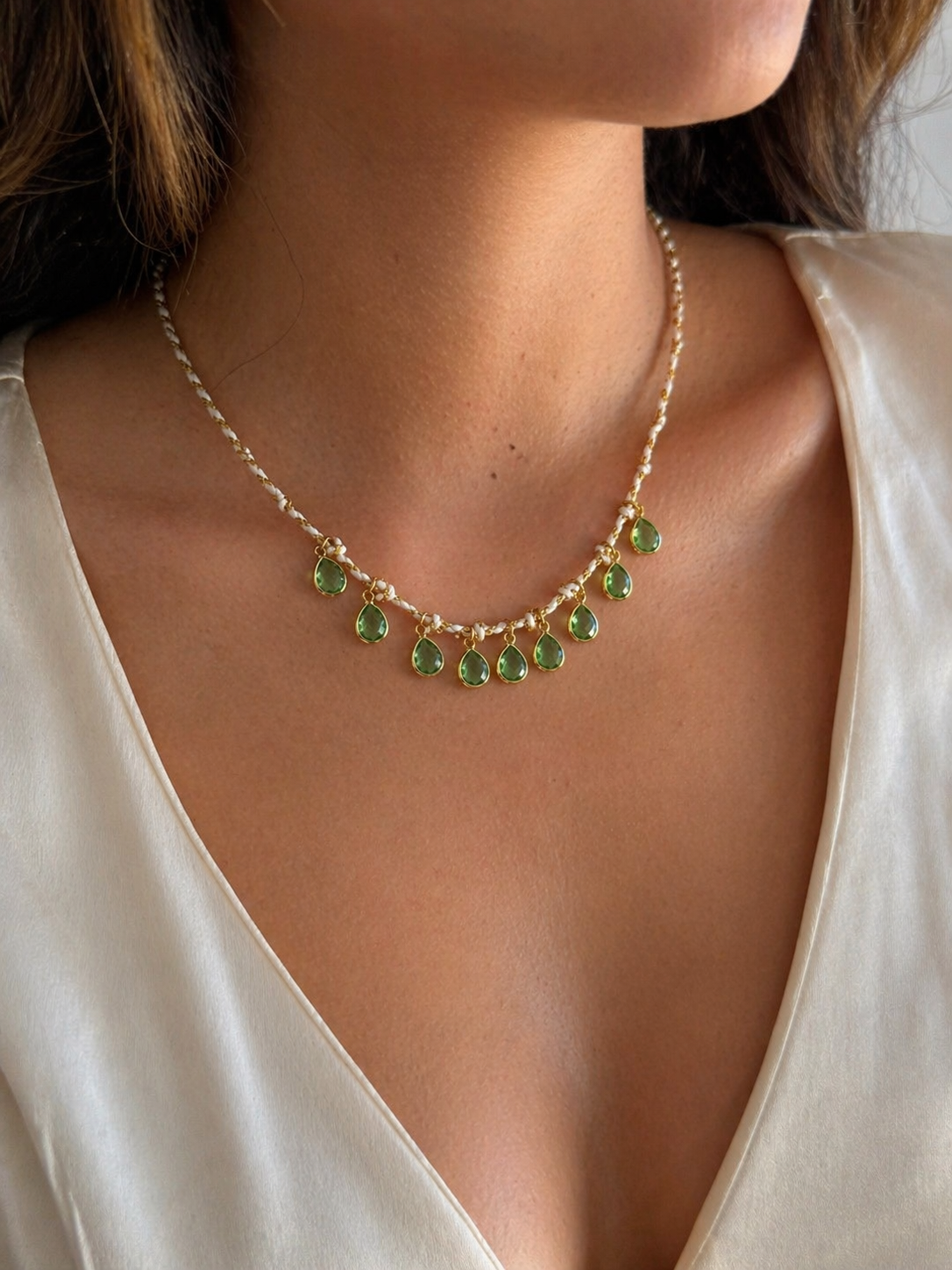 Emerald Dewline Delicate Statement Necklace