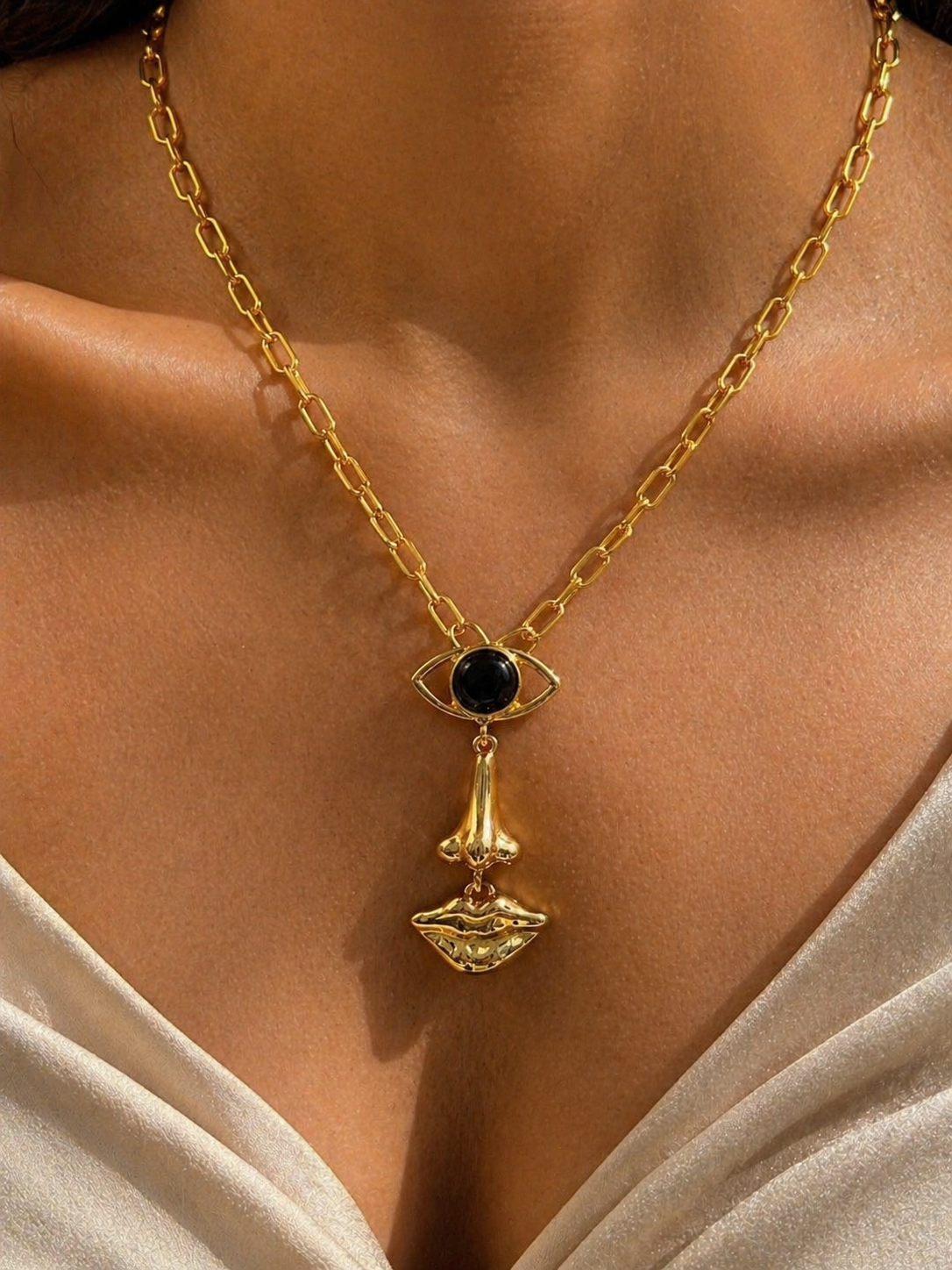 Nazar Block Pendant Necklace | Abstract Face Statement Piece