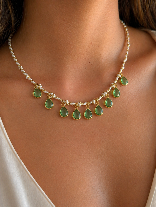 Emerald Dewline Delicate Statement Necklace
