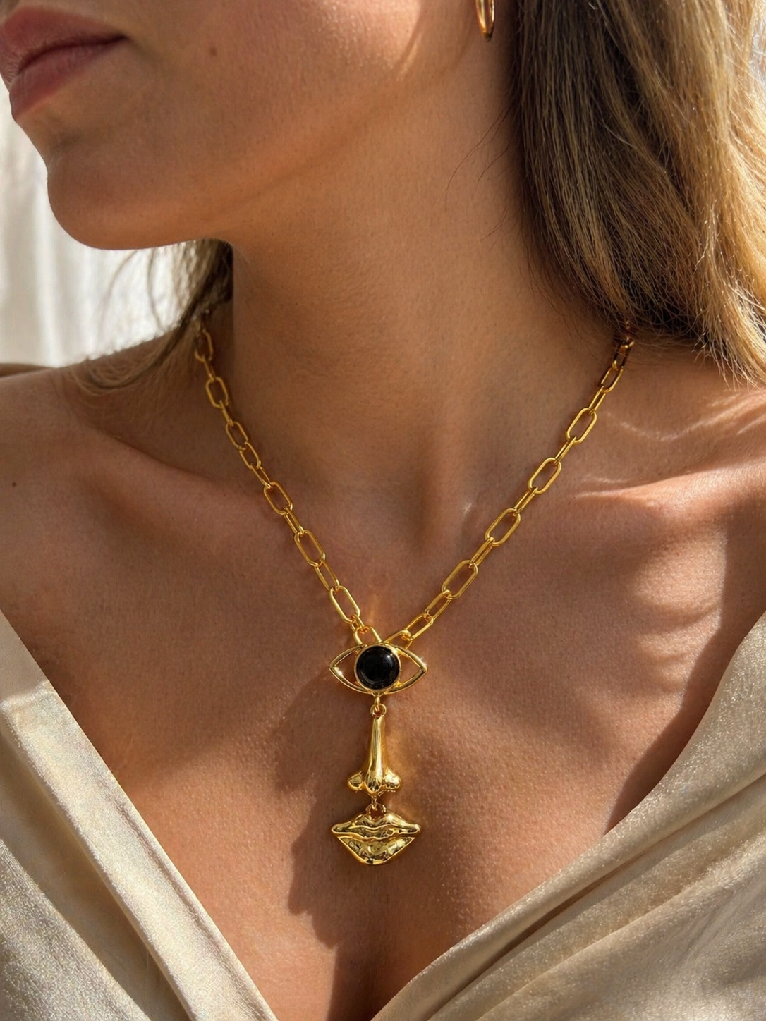 Nazar Block Pendant Necklace | Abstract Face Statement Piece
