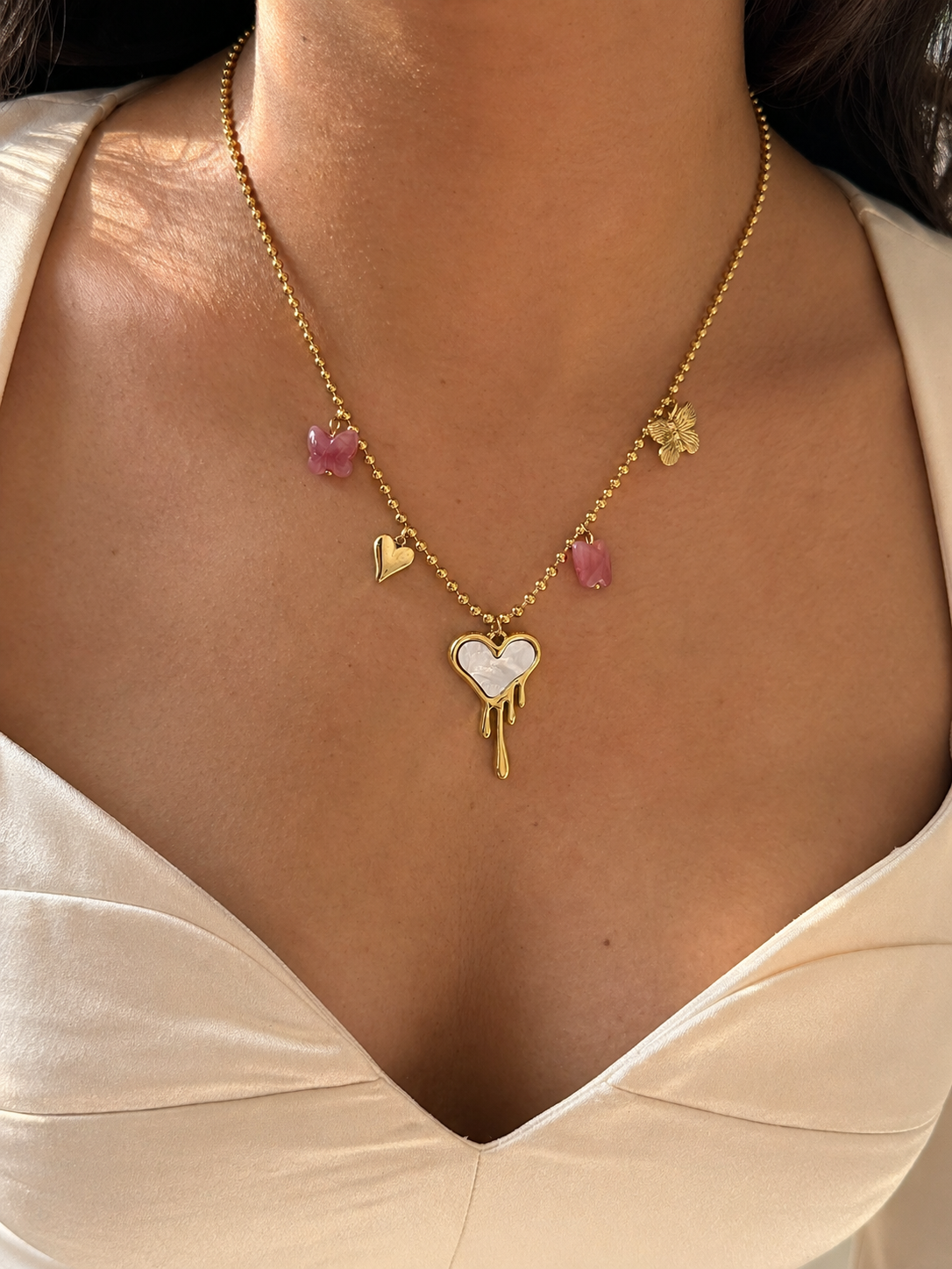 Melted Heart with Charms | Gold Plated Necklace