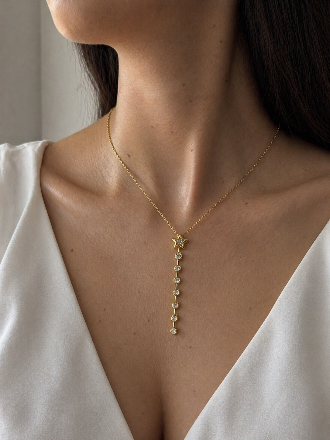 Viral Golden Star Stone Vertical Drop Necklace