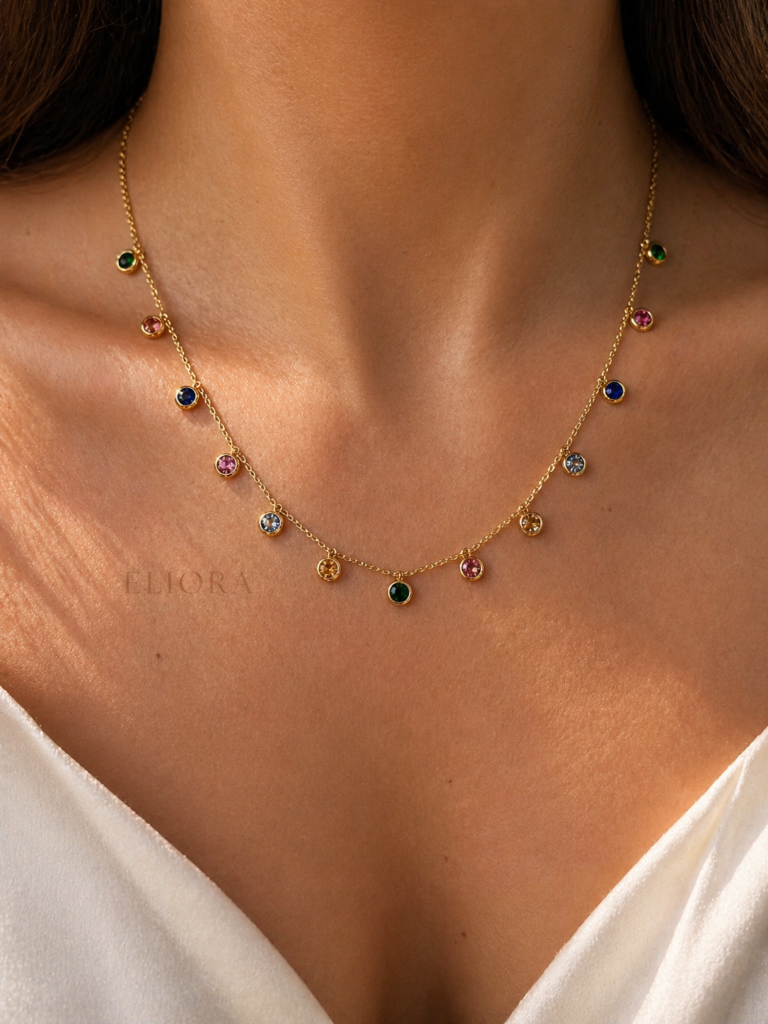 Multicoloured Stones Gold Necklace
