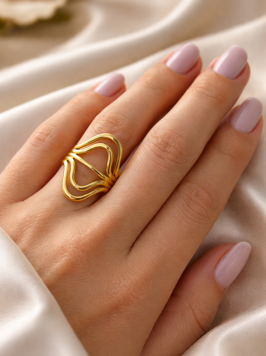 Modern Wave Anti-Tarnish Gold Plated Ring