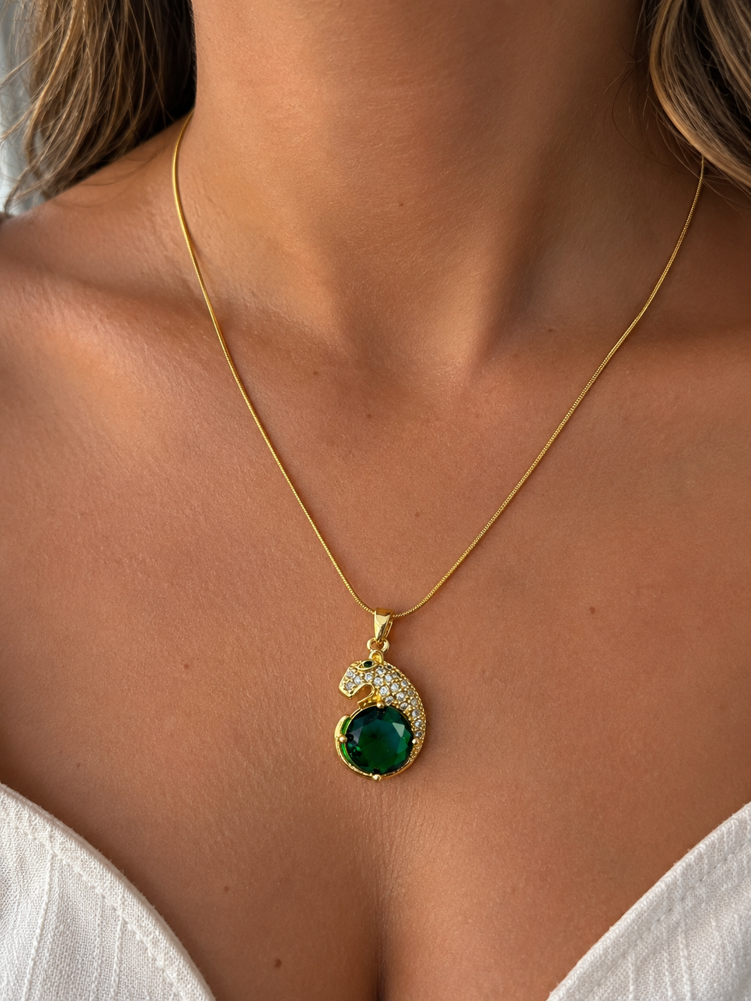 Emerald Zircon Panther Pinteresty Necklace | Gold Plated Non Tarnish