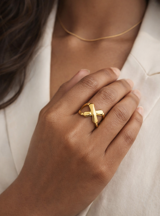 Lumi Cross Gold Plated Ring | Anti Tarnish