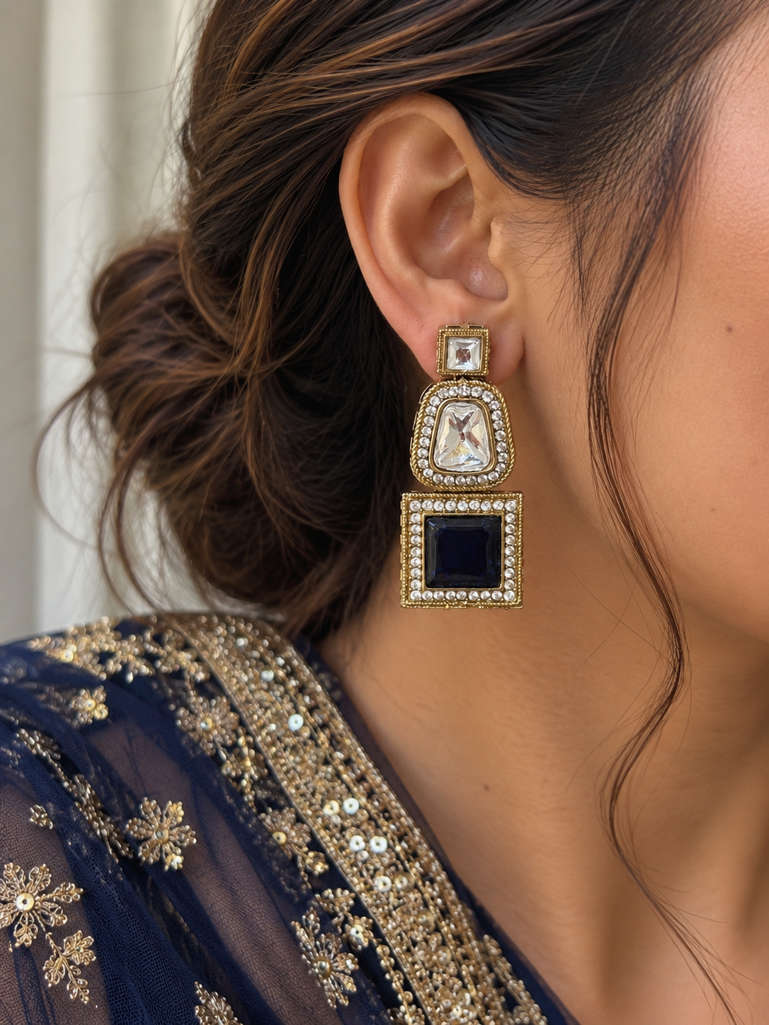 Kashvi Ethnic Gold Earrings (Royal Blue)
