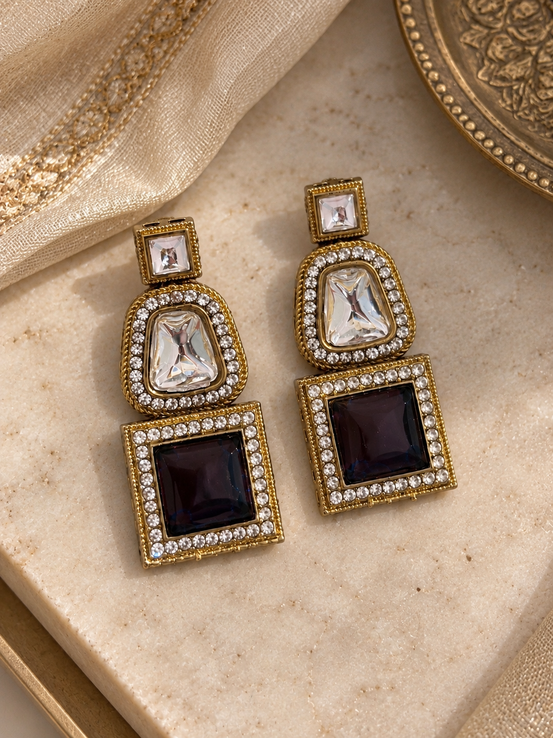 Kashvi Ethnic Gold Earrings (Royal Blue)