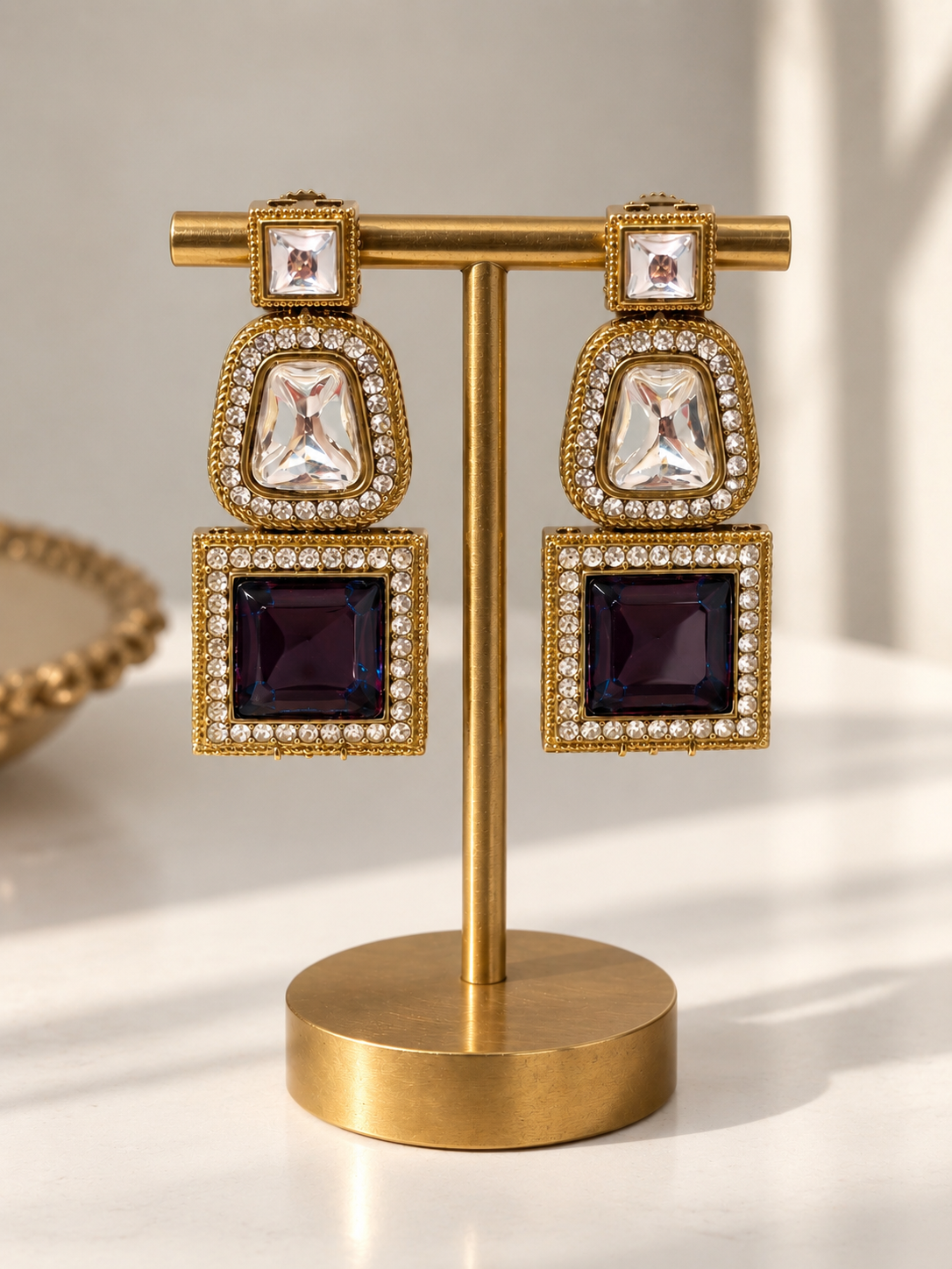 Kashvi Ethnic Gold Earrings (Royal Blue)