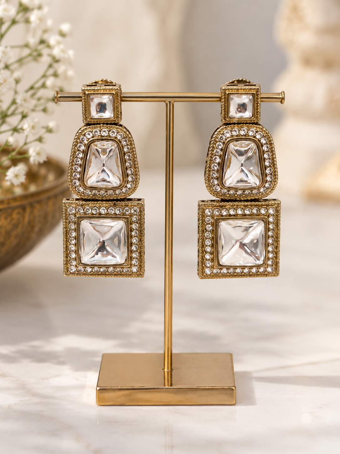 Kashvi Kundan Ethnic Earrings (White)