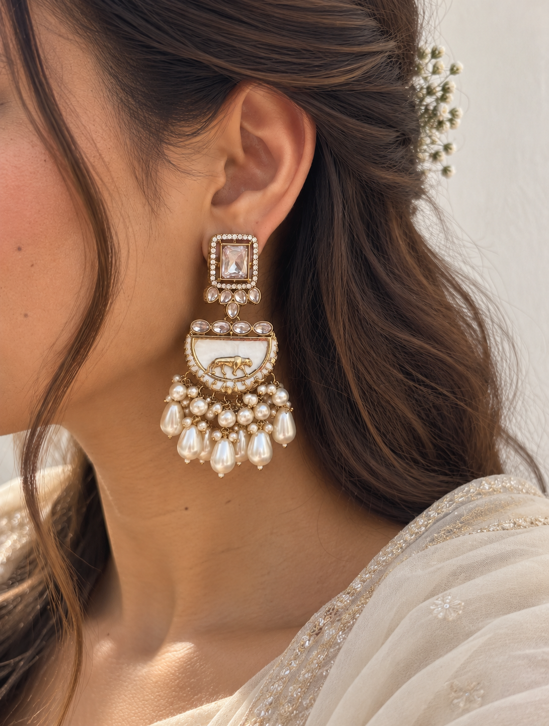 Mrinali Ethnic Chandbali | Weddings & Festivity (White)