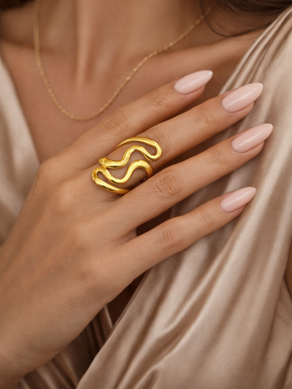 Abstract Wave Gold Statement Ring for Women