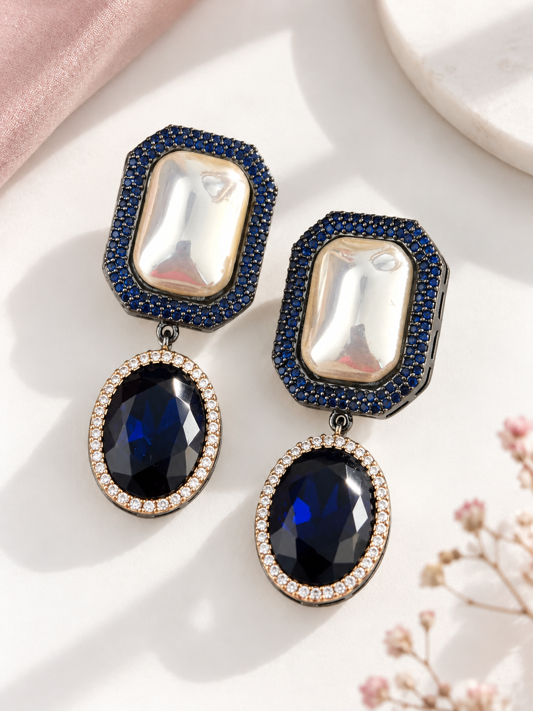 Chloe Blue Sapphire with Pearl and Nano AD | Wedding & Party Wear