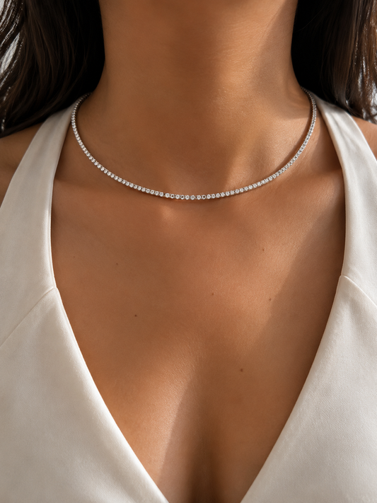 Silver Solitaire Tennis Necklace (CZ)