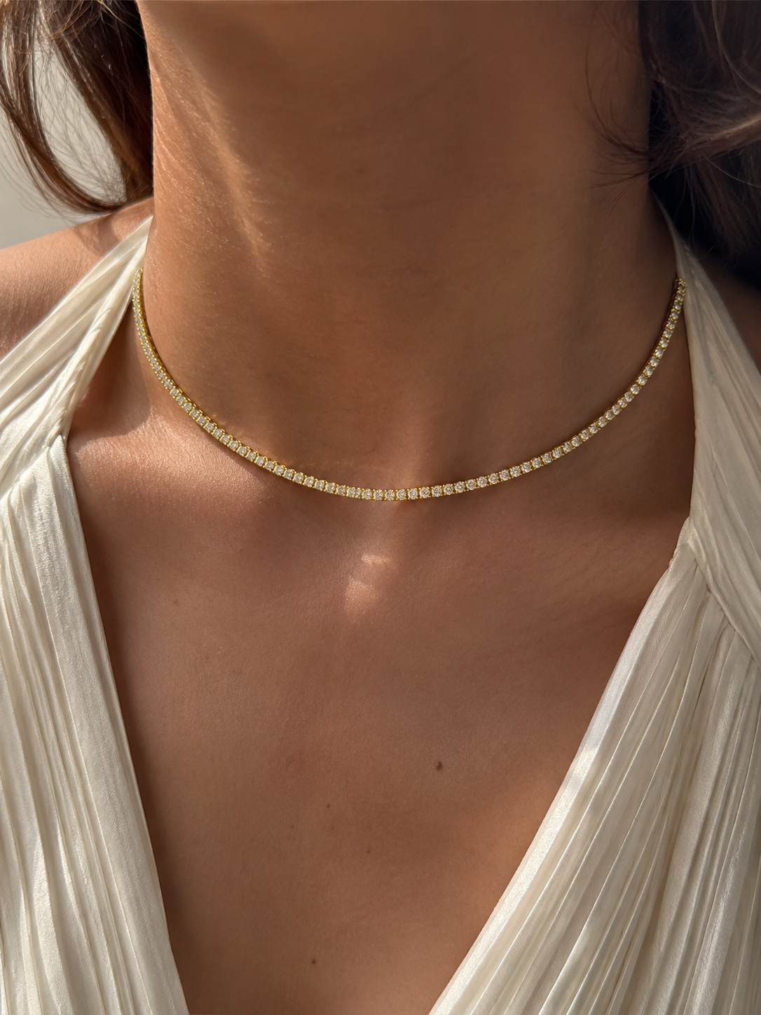 Gold Solitaire Tennis Necklace