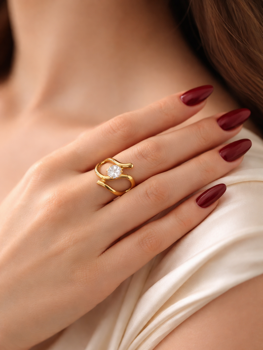 Minimal Gold Zircon Solitaire Ring | Anti Tarnish
