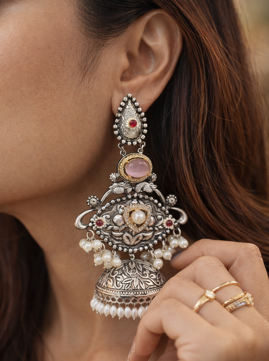 Chitrangada ~ Long Jhumka Earrings (Pink)