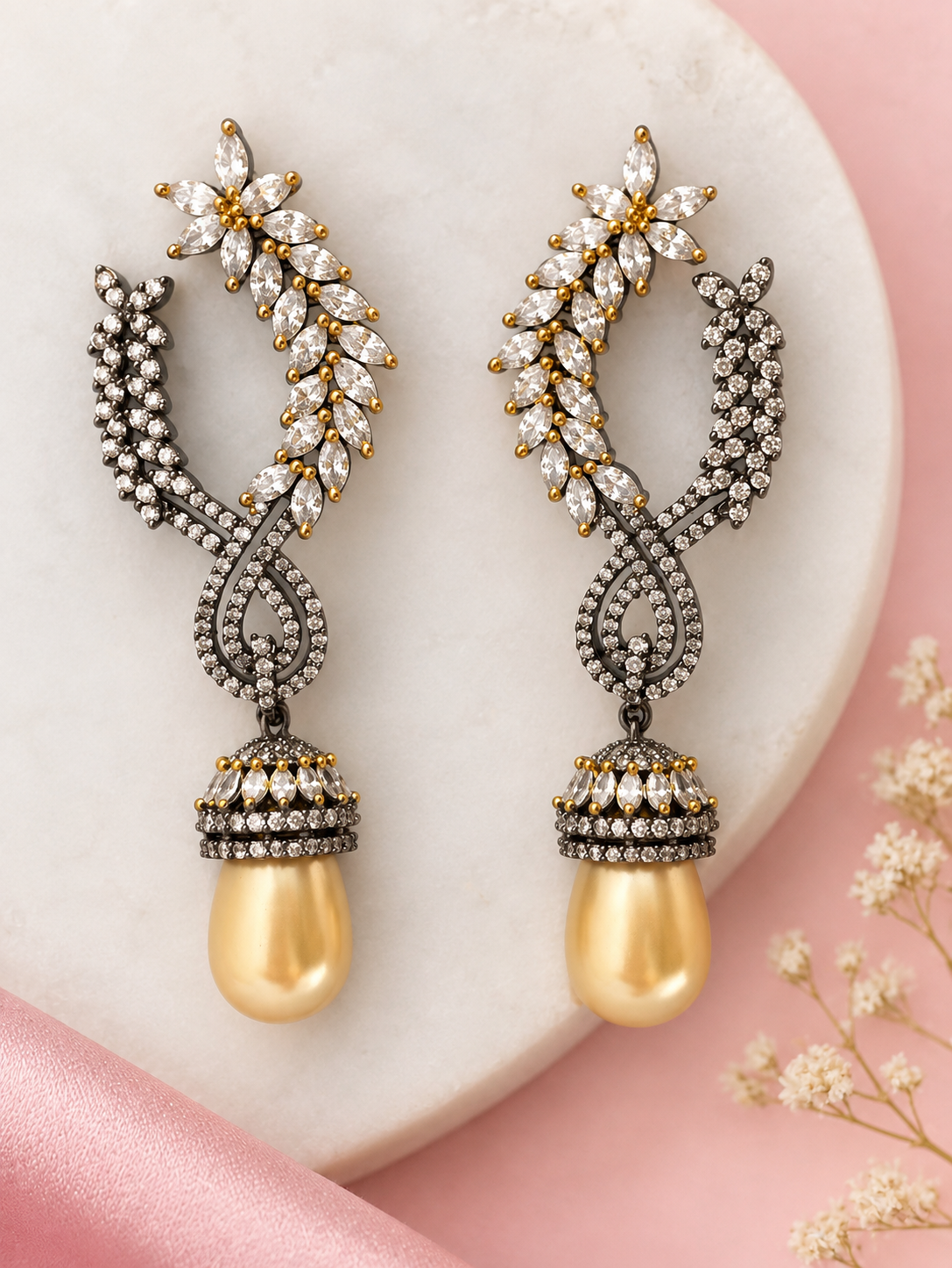 Elara Victorian Pearl Drop Earrings | Wedding & Party Wear