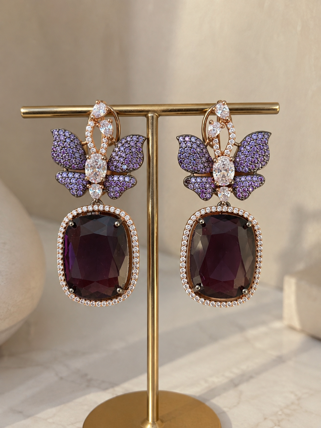Amethyst Butterfly Wings with Nano AD stones | Wedding & Party Wear