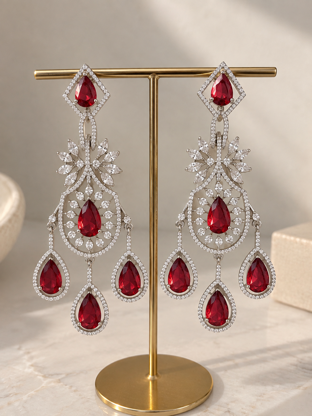 Ruby Velvet Statement AD Earrings | Wedding & Party Wear