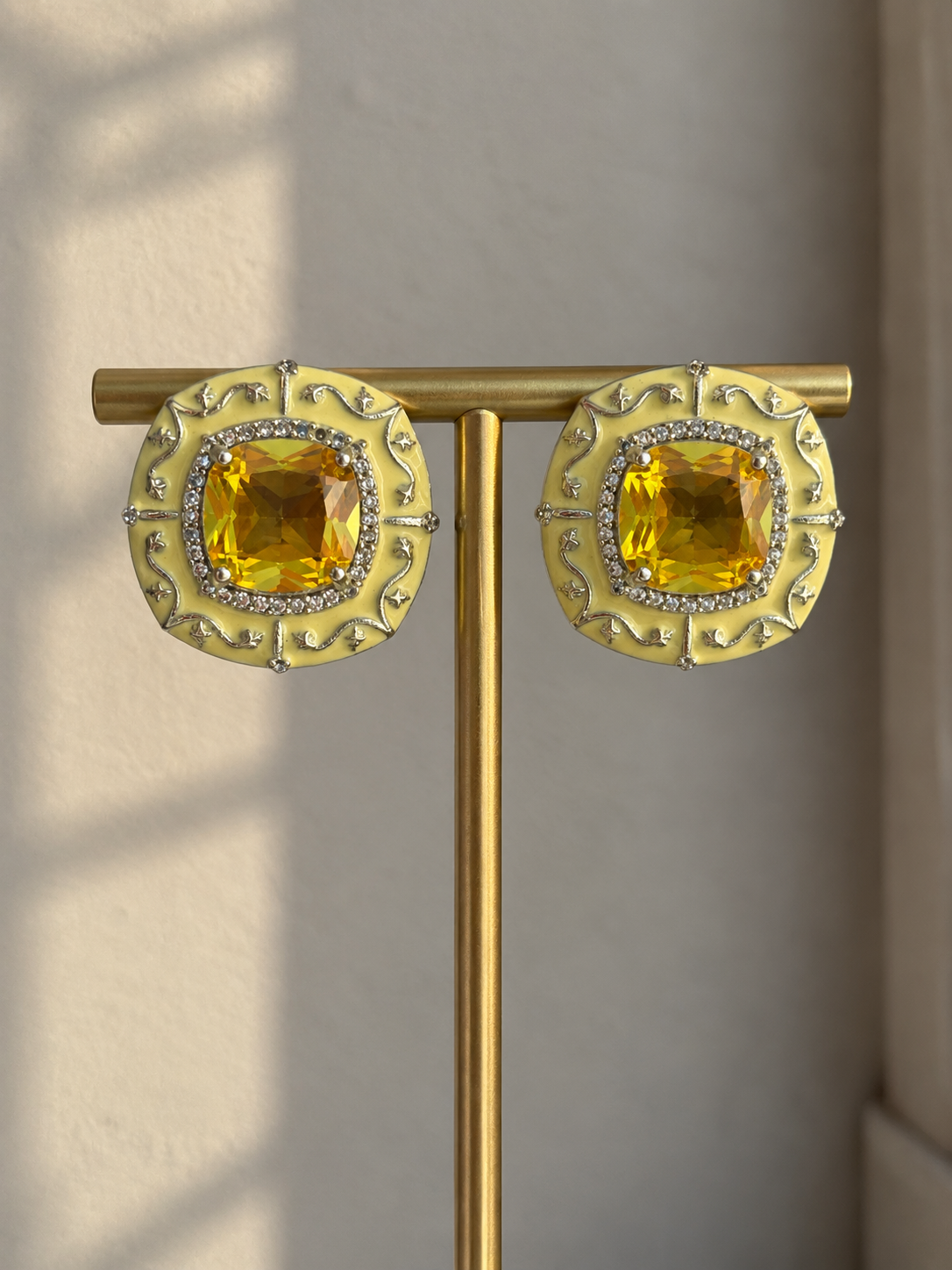 Yellow Sapphire AD Studs | Wedding & Party Wear
