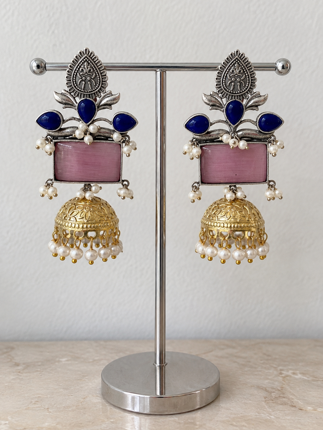 Vedhika Dual Tone Jhumka (Pink)