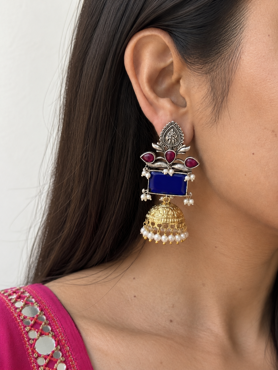 Vedhika Dual Tone Jhumka (Royal Blue)