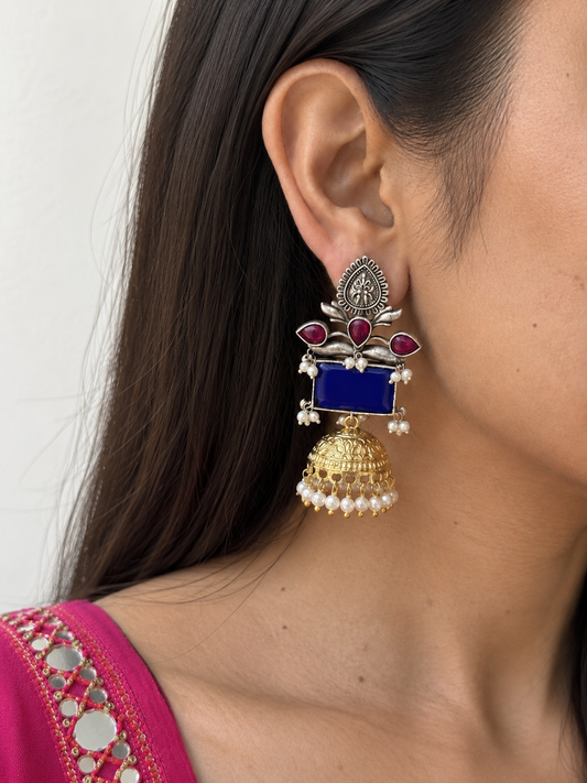 Vedhika Dual Tone Jhumka (Royal Blue)