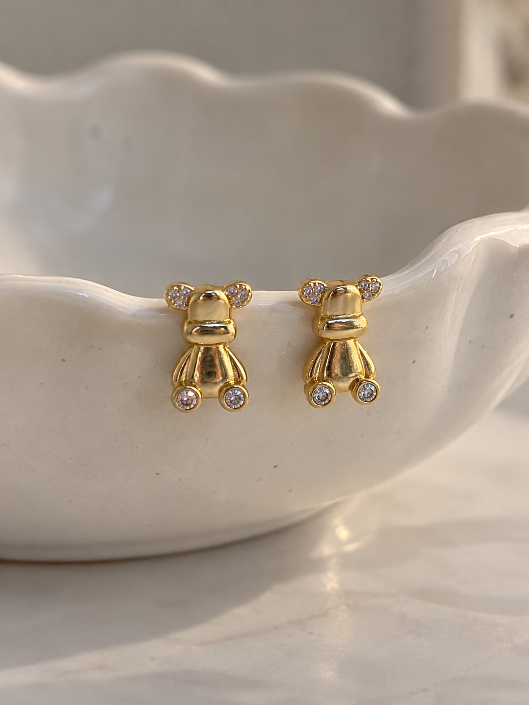 Playful Teddy Stud Earrings | Gold Plated Stainless Steel