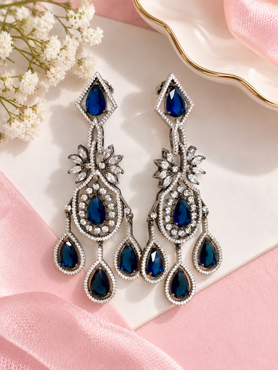 Midnight Elegance Sapphire Chandelier Earrings | Wedding & Party Wear