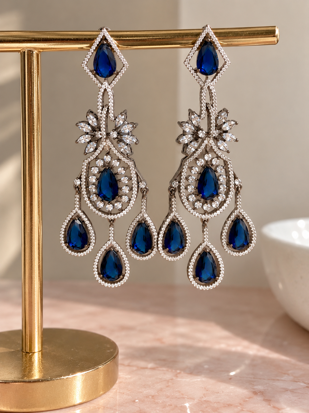 Midnight Elegance Sapphire Chandelier Earrings | Wedding & Party Wear