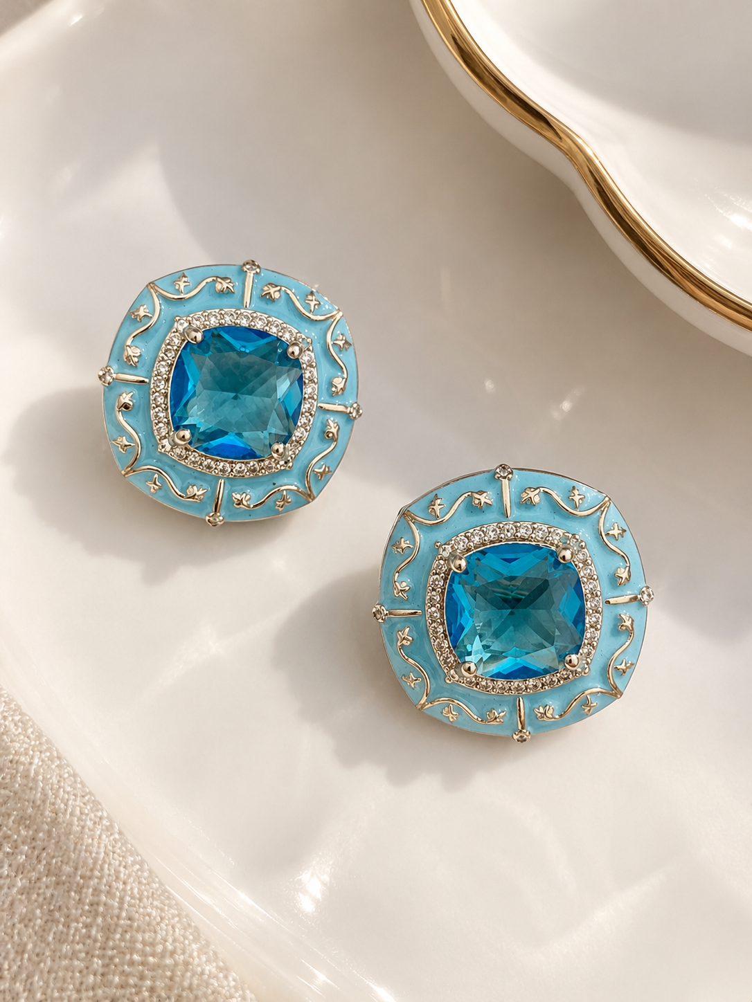 Topaz Blue AD Studs | Wedding & Party Wear