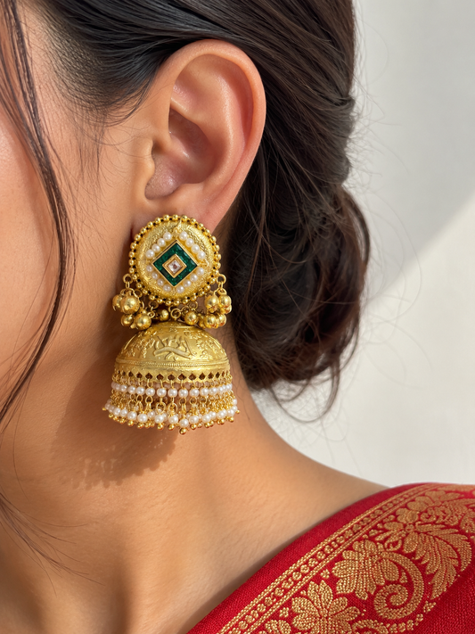 Maharani Gold Jhumka Earrings