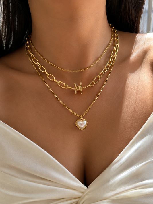 Pearl Hearted Multilayered Necklace | Anti Tarnish Luxe Chunky Necklace