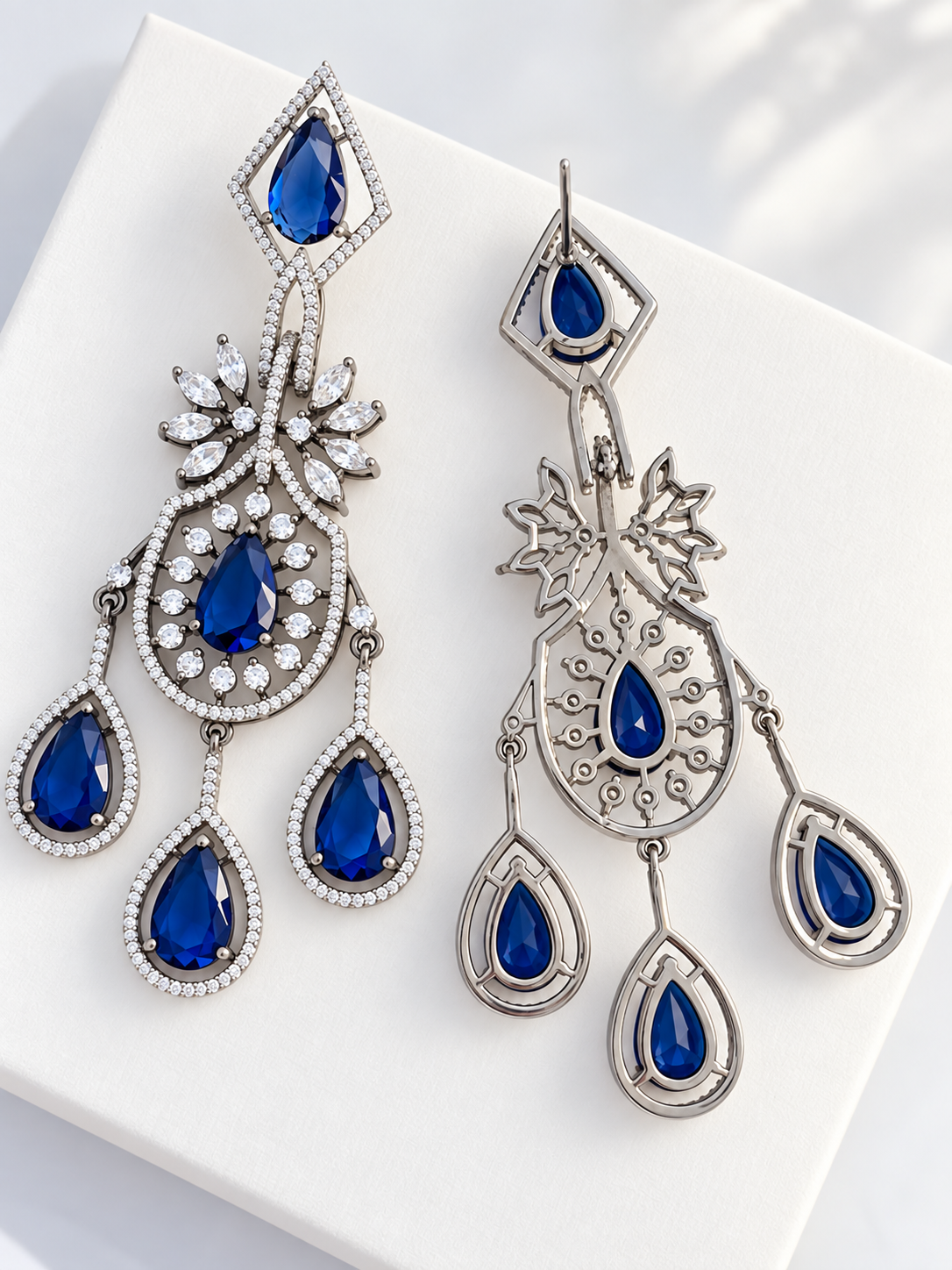 Midnight Elegance Sapphire Chandelier Earrings | Wedding & Party Wear