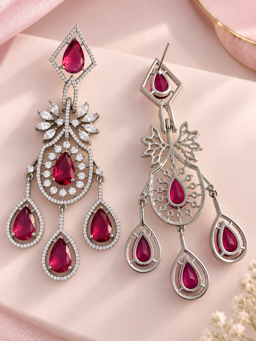 Ruby Velvet Statement AD Earrings | Wedding & Party Wear