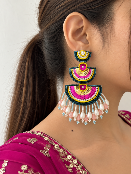 Sitara Beaded Handmade Statement Earrings ~ Wedding and Party Wear
