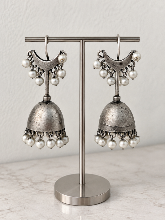 Zahra Jhumka | Boho Style | Silver Look Alike Earrings
