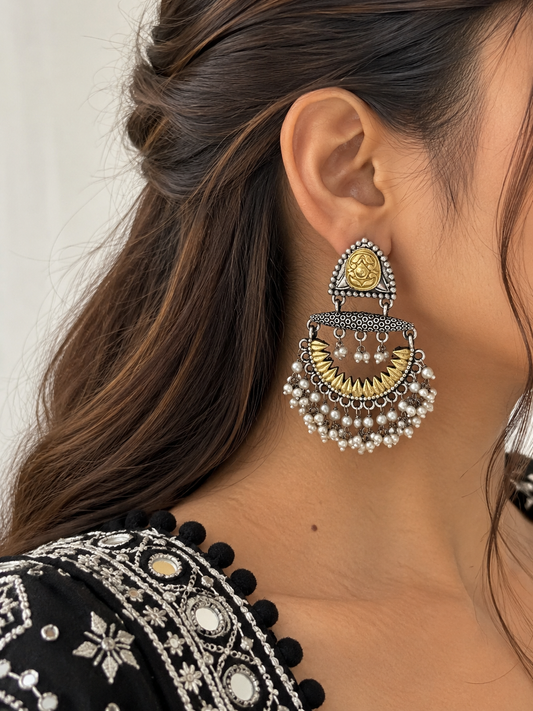 Advika Dual Tone Chandbali Earrings | Ethnic Jhumka