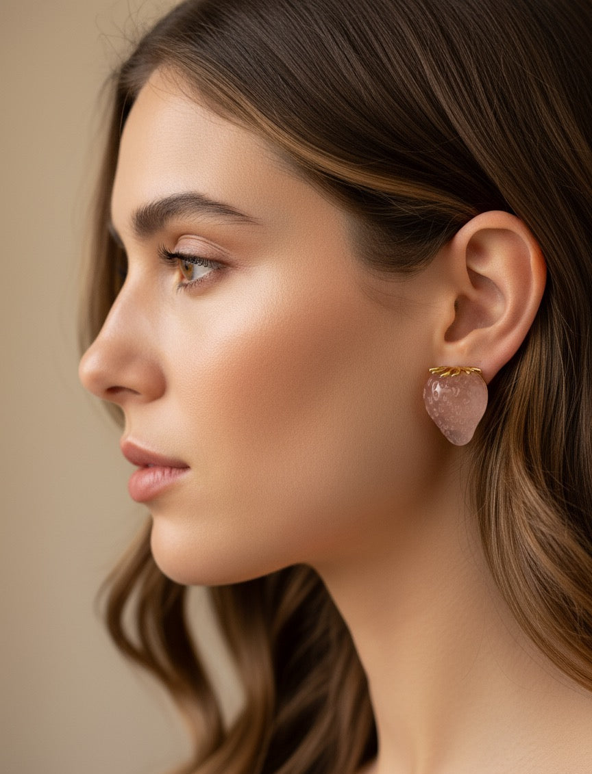 Blush Strawberry Resin Gold Studs (Pink)