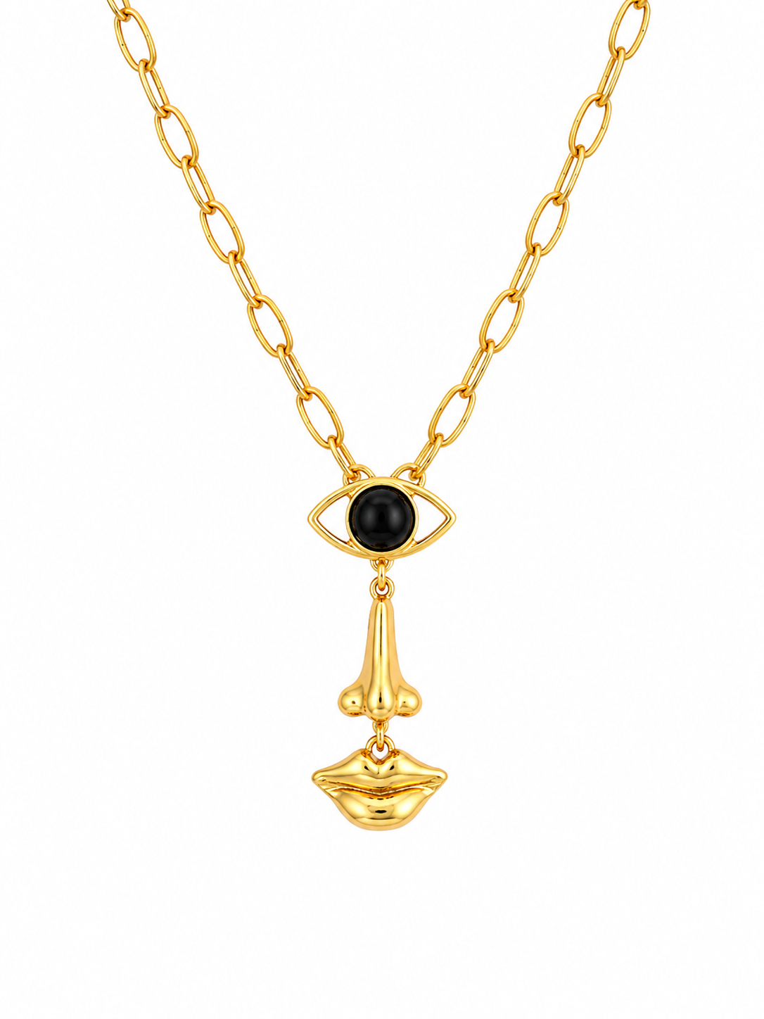 Nazar Block Pendant Necklace | Abstract Face Statement Piece