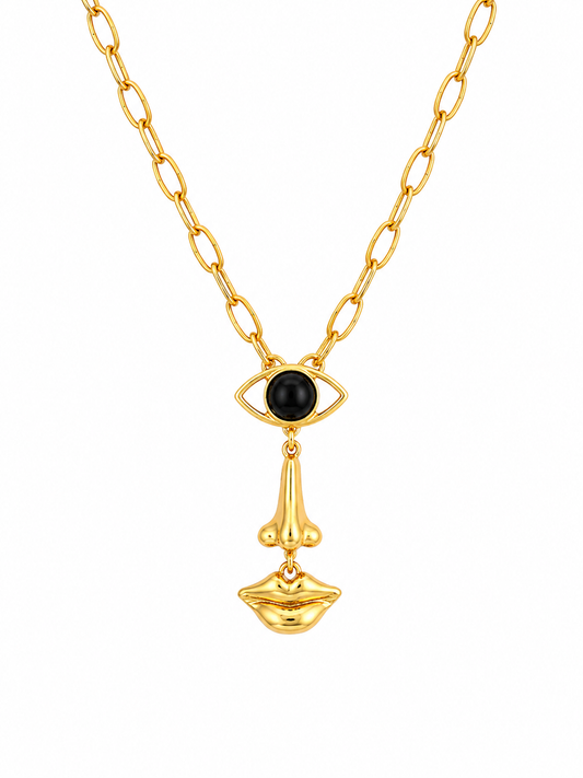Nazar Block Pendant Necklace | Abstract Face Statement Piece