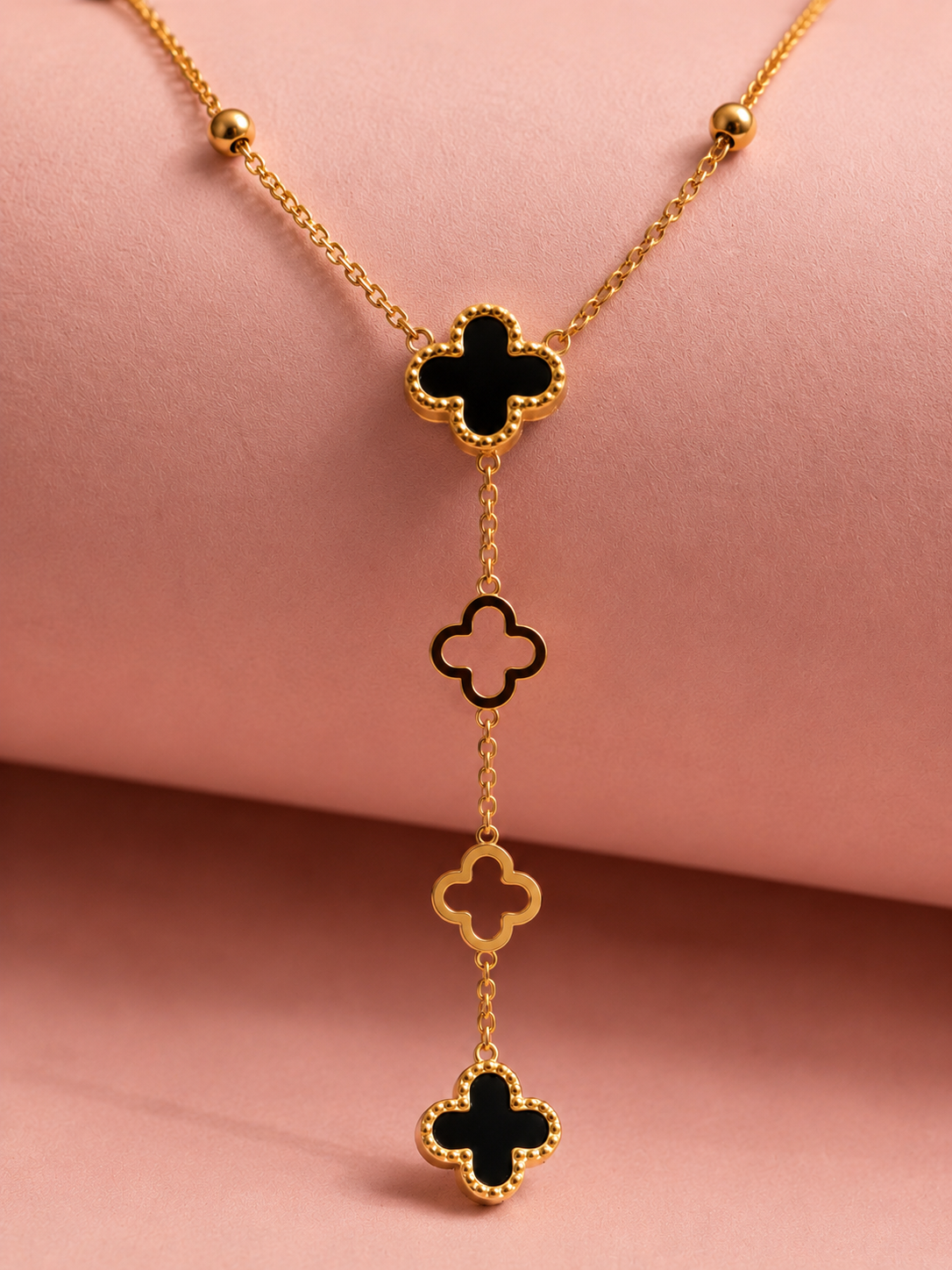 Clover Cascade (Black) | 18k Gold Plated